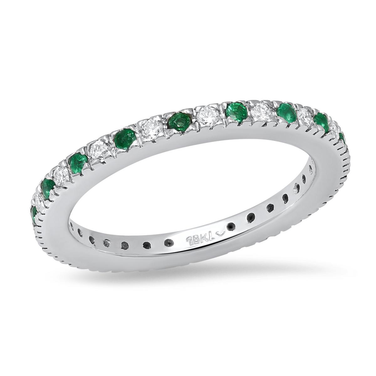 18K White Gold Setting with 0.37ct Emerald and 0.37ct Diamond Band