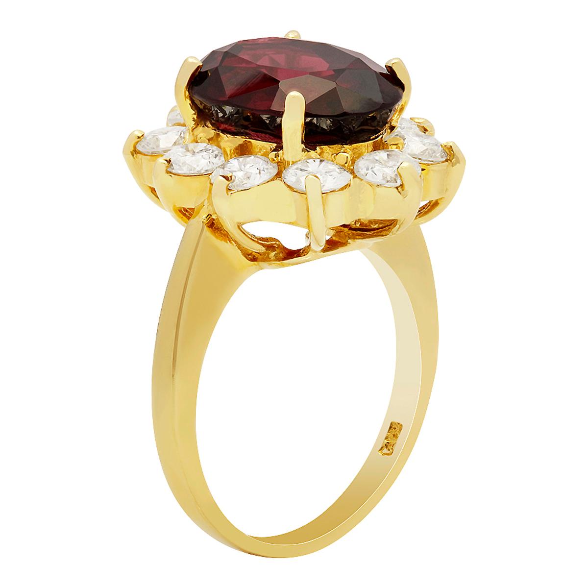 14k Yellow Gold 7.81ct Almandite Garnet 2.10ct Diamond Ring