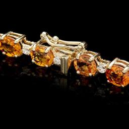 14K Yellow Gold 15.40ct Orange Sapphire and 0.85ct Diamond Bracelet