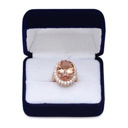 14K Rose Gold with 13.72 Morganite and 1.68ct Diamond Ladies Ring