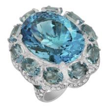 14k White Gold 25.62ct Blue Topaz 14.13ct Aquamarine 2.25ct Diamond Ring