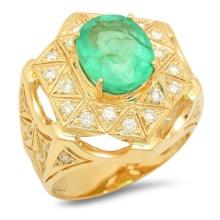14K Yellow Gold 5.00ct Emerald and 1.13ct Diamond Ring