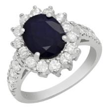 14k White Gold 2.39ct Sapphire 1.14ct Diamond Ring