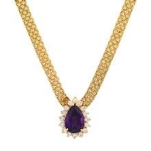 14K Yellow Gold Setting with 2.82ct Amethyst and 0.48ct Diamond Necklace