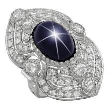 14k White Gold 13.91ct Star Sapphire 2.41ct Diamond Ring