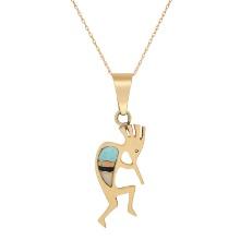 14K Yellow Gold Setting with Opal and Black Onyx Inlay Pendant with Chain
