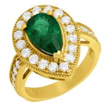 14k Yellow Gold 2.19 Emerald 1.23ct Diamond Ring
