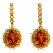 14k Yellow Gold 13.50 Citrine & 1.00ct Sapphire 1.02ct Diamond Earrings