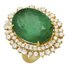 14k Yellow Gold 18.21ct Emerald 2.14ct Diamond Ring