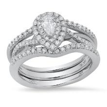 14K White Gold Two Ring Set with 0.93tcw Diamond Ladies Ring