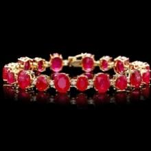 14K Gold 55.31ct Ruby 1.39ct Diamond Bracelet