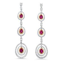 14K Yellow and White Gold 1.99ct Ruby and 2.08ct Diamond Earrings