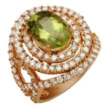 14k Rose Gold 4.15ct Green Beryl 2.38ct Diamond Ring