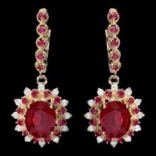 14K Gold 8.07ct Ruby and 0.70ct diamond Earrings