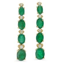 14K Gold 5.81ct Emerald 0.28 Diamond Earrings