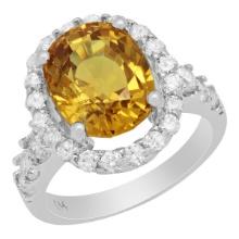 14k White Gold 6.95ct Yellow Sapphire 1.42ct Diamond Ring