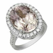 14k White Gold 11.83ct Kunzite 1.02ct Diamond Ring