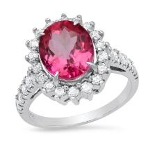 14K White Gold with 4.10ct Pink Topaz and 0.78ct Diamond Ladies Ring