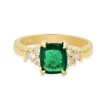 14K Yellow Gold 1.48ct Emerald and 0.25ct Diamond Ring