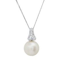18K White Gold Setting with 12mm South Sea Pearl and 0.24ct Diamond Pendant