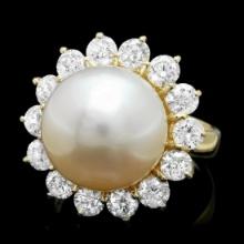 14K Yellow Gold 13mm South Sea Pearl and 2.28ct Diamond Ring