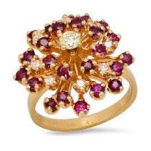 14K Yellow Gold Ruby and Diamond Ladies Ring