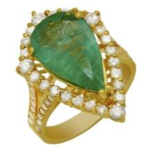 14k Yellow Gold 3.75ct Emerald 1.02ct Diamond Ring