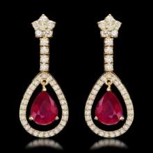 14K Yellow Gold 9.32ct Ruby and 2.68ct Diamond Earrings