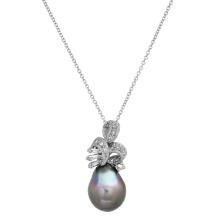 14K White Gold Setting with one 10mm Tahitian Pearl and 0.25ct Diamond Pendant