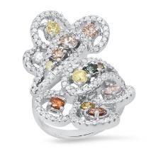 18K White Gold Setting with 1.32ct Fancy Colored Diamonds and 1.18ct Diamond Ladies Ring