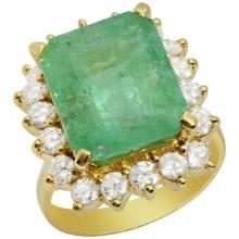 14k Yellow Gold 8.95ct Emerald 1.74ct Diamond Ring
