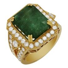 14k Yellow Gold 10.14ct Emerald 2.09ct Diamond Ring