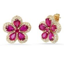 14K Yellow Gold Settings with 9.92tcw Ruby and 2.53tcw Diamond Ladies Earrings
