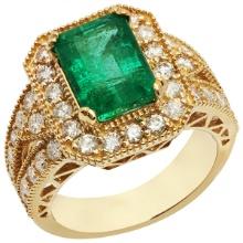 14k Yellow Gold 2.93ct Emerald 1.29ct Diamond Ring