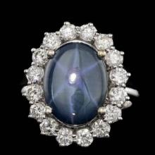 14K White Gold 5.19ct Star Sapphire and 1.46ct Diamond Ring