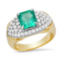 18K Yellow Gold Setting with 2.14ct Emerald and 0.82ct Diamond Ladies Ring