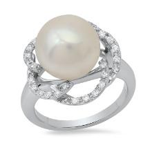 14 White Gold Setting with 11mm White Pearl and 0.45ct Diamond Ladies Ring