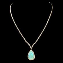 14K Yellow Gold 8.50ct Opal and 6.35ct Diamond Necklace