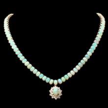 14K Yellow Gold 26.25ct Opal and 1.20ct Diamond Necklace