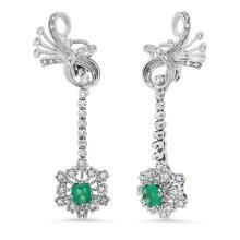 14K White Gold Setting with 1.0ct Emerald and 1.15ct Diamond Earrings