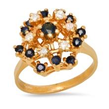 14K Yellow Gold Sapphire and Diamond Ladies Ring