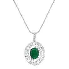18K White Gold Setting with 1.43ct Emerald and 0.68ct Diamond Pendant