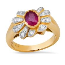 18K Yellow Gold Setting with 1.27ct Ruby and 0.17ct Diamond Ladies Ring