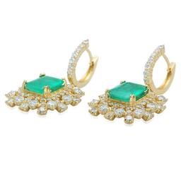 14K Gold 6.41ct Emerald 5.91ct Diamond Earrings