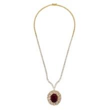 18K Yellow Gold and 14K Rose Gold 15.45ct Ruby and 10.65ct Diamond Necklace