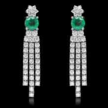 18K White Gold 1.66ct Emerald and 2.57ct Diamond Earrings