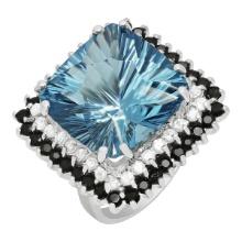 14k White Gold 21.01ct Blue Topaz 1.56ct Blue Sapphire 0.79ct Diamond Ring