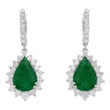 14k White Gold 7.14ct Emerald 2.45ct Diamond Earrings