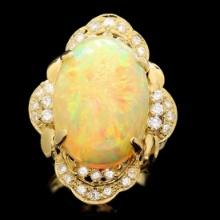 18K Yellow Gold 10.88ct Opal and 0.76ct Diamond Ring