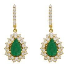 14k Yellow Gold 3.51ct Emerald 3.09ct Diamond Earrings